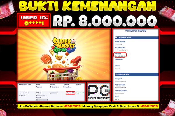 Bukti JP Slot Member MERAHTOTO 14 JUNI 2025 – Supermarket Spree ( PG SOFT )