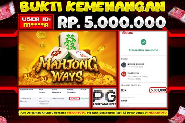 Bukti JP Slot Member MERAHTOTO 02 JUNI 2025 – Mahjong Ways ( PG SOFT )